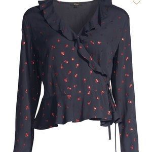 Rails Top Simone Wrap Front Metallic Cherry Tie